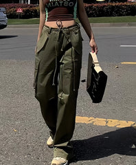 Hip Hop Cargohose mit mehreren Taschen und Kordelzug