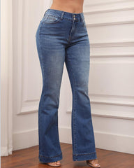 Mid Waist Button Up Waistband Flare Jeans