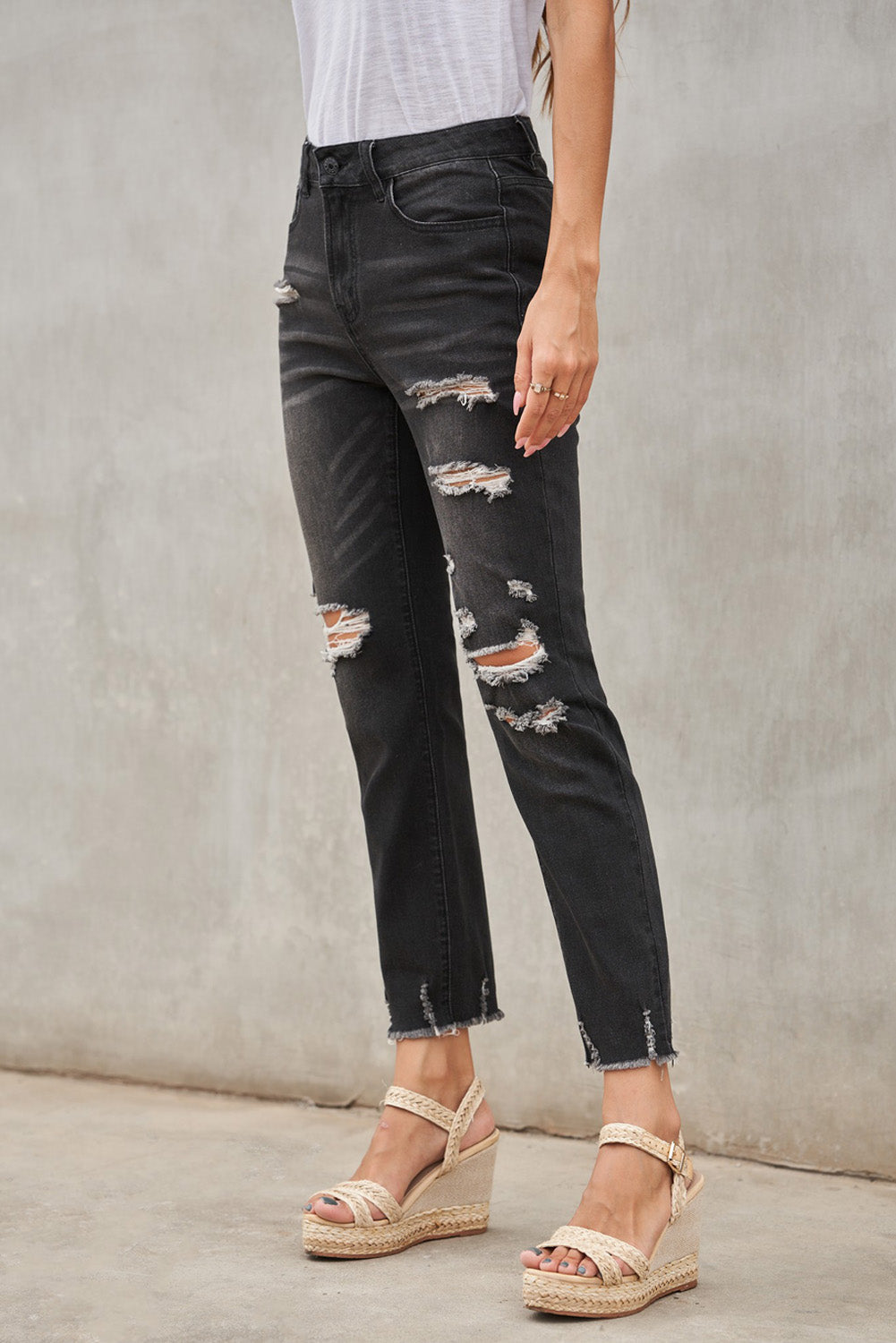 Black Distressed Boyfriend Denim Pants