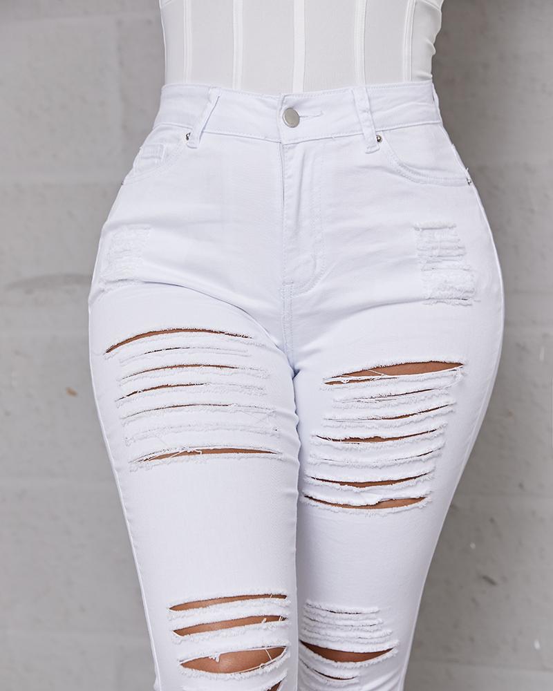 Hollow Out Distressed Skinny Jeans