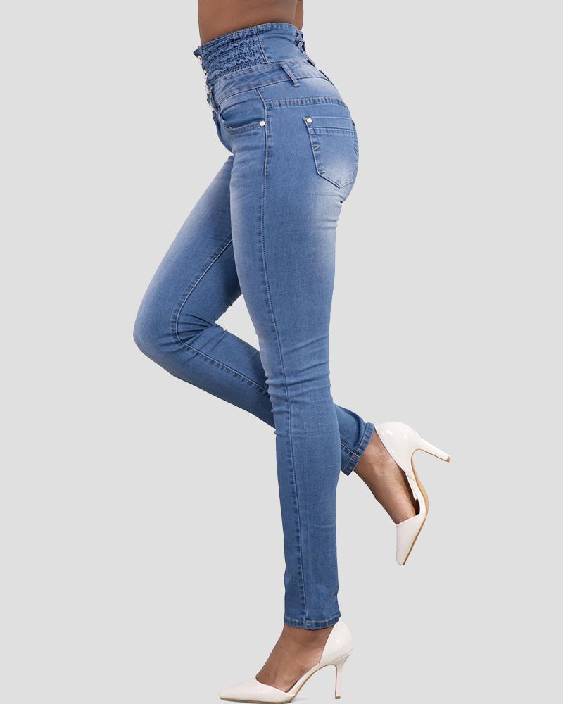 Button Front High Waist Skinny Jeans