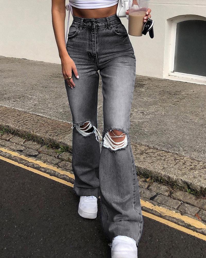 Ripped High Waist Flare Jeans