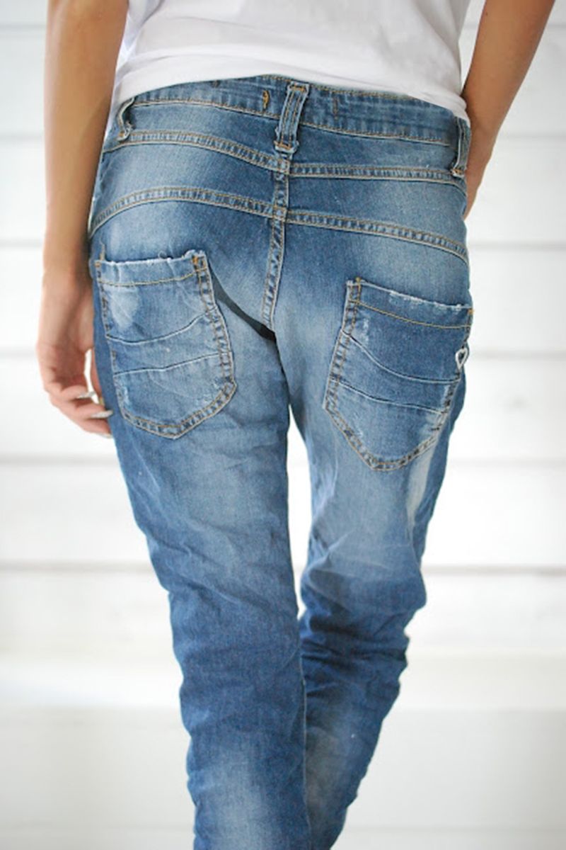 Vintage Button Fly Stitch Trim Low Waist Jeans