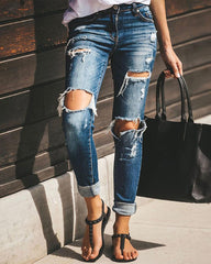 Ripped Raw Hem High Waist Jeans