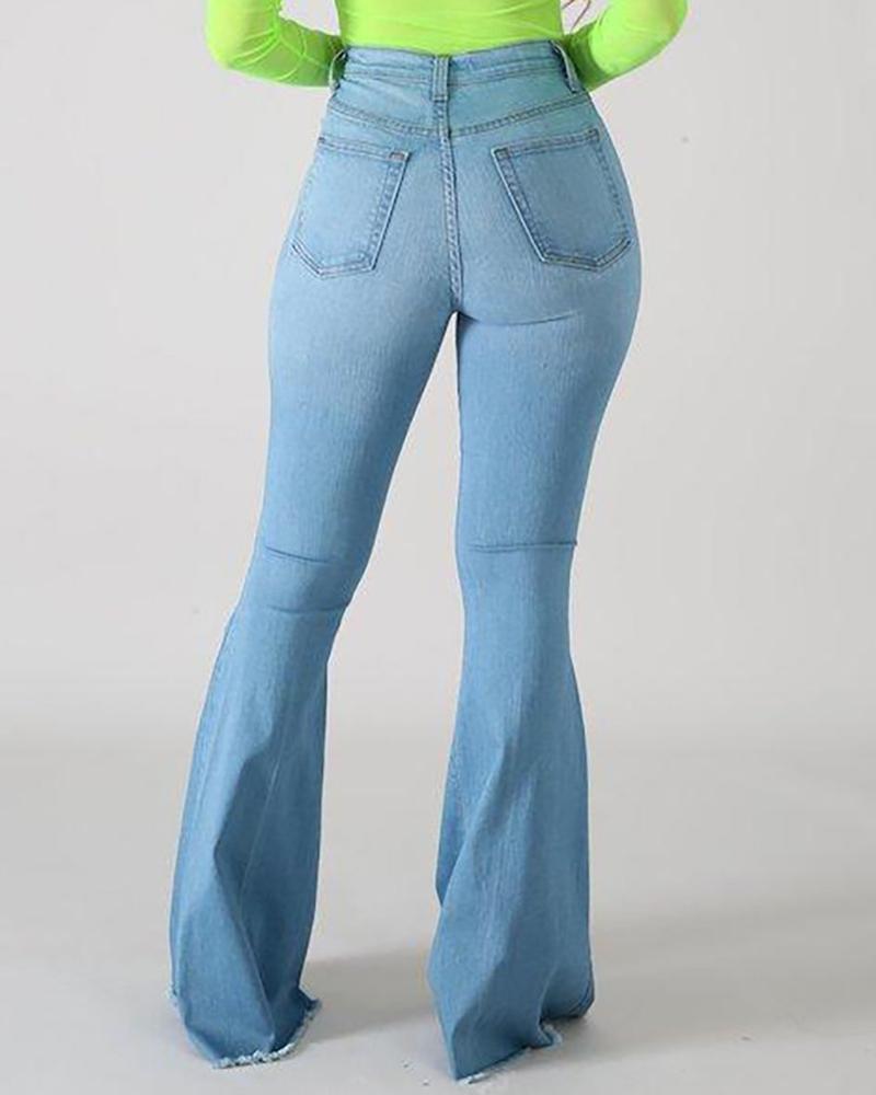 High Waist Ripped Flare Leg Jeans