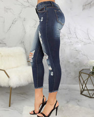 Distressed Mid Waist Cropped Jeans