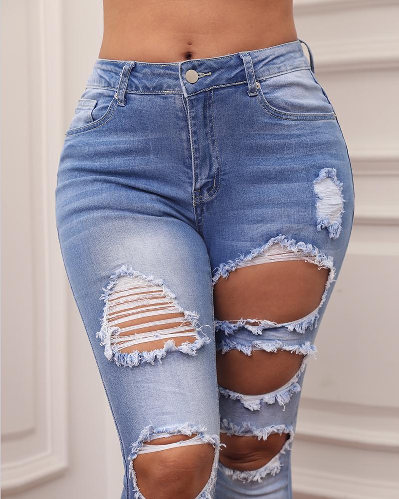 Distressed Frayed Hem Skinny Cropped Jeans