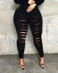 Solid Ladder Distressed High Waisted Skinny Jeans