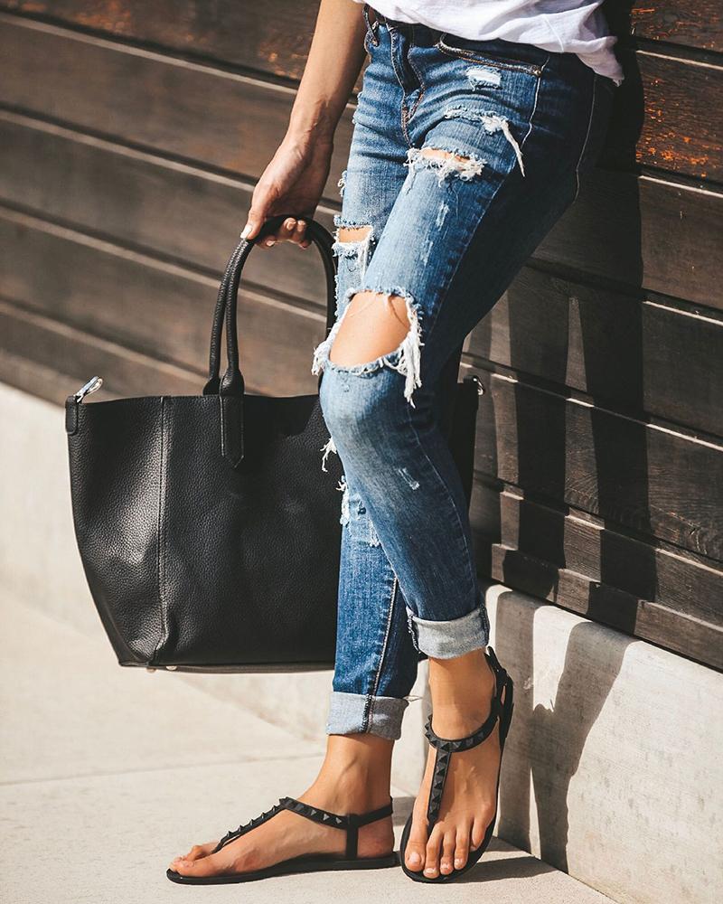 Ripped Raw Hem High Waist Jeans