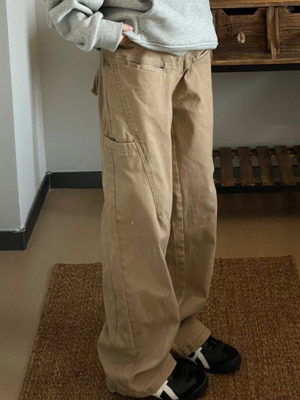 Khakifarbene Vintage-Cargohose mit Taschen