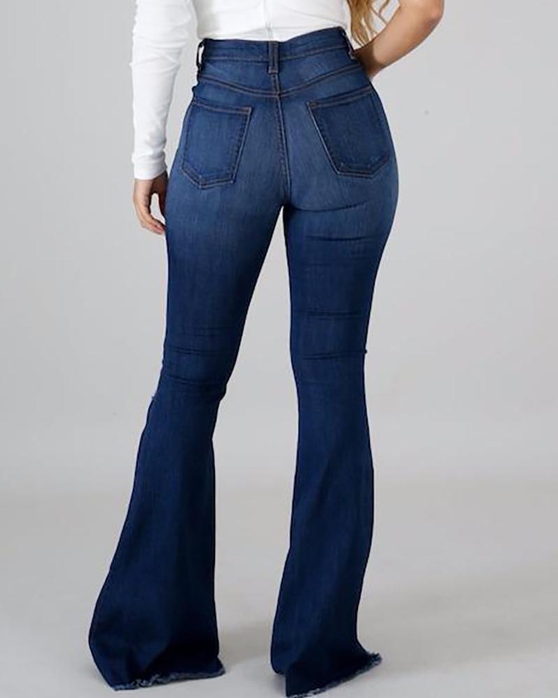 High Waist Ripped Flare Leg Jeans