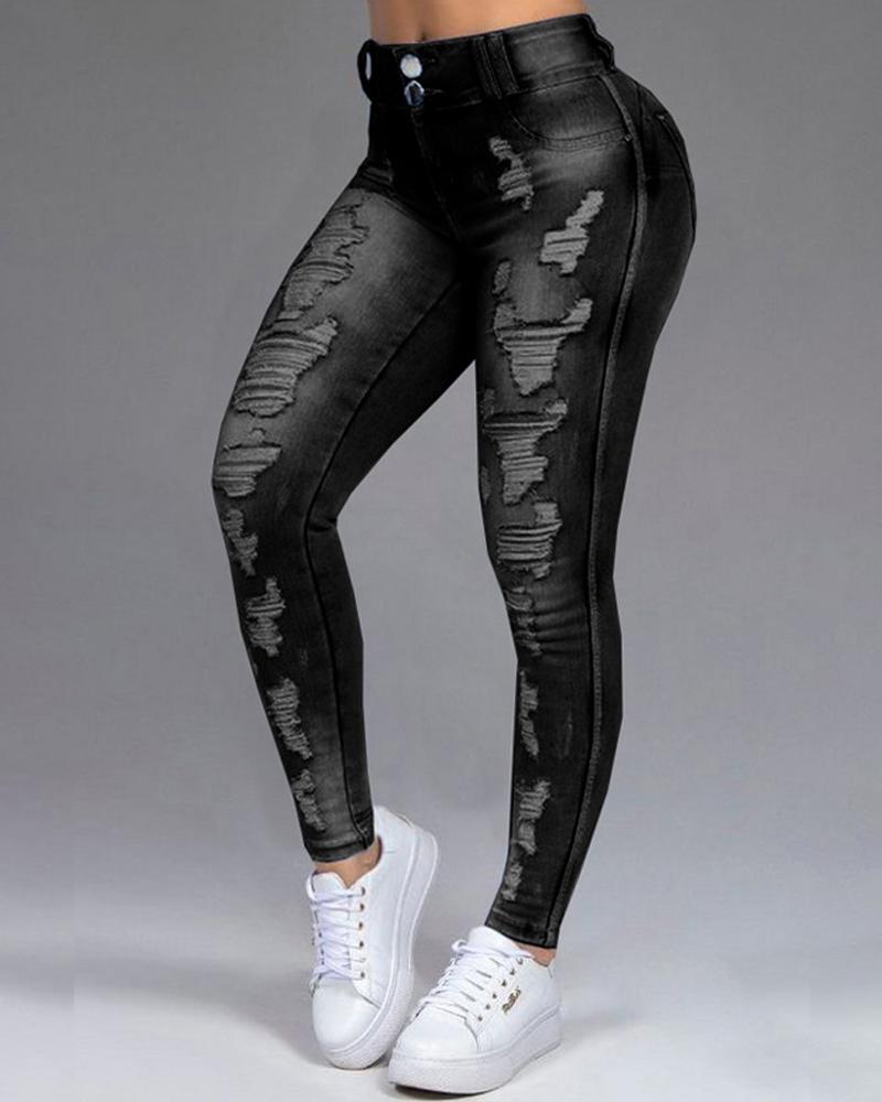 Extreme Distressed High Waist Skinny Jeans