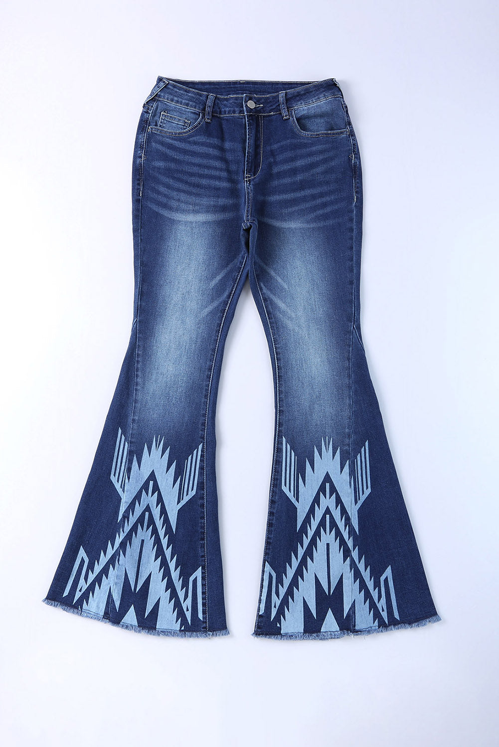 Blaue High Rise Flare Jeans mit Westernmuster