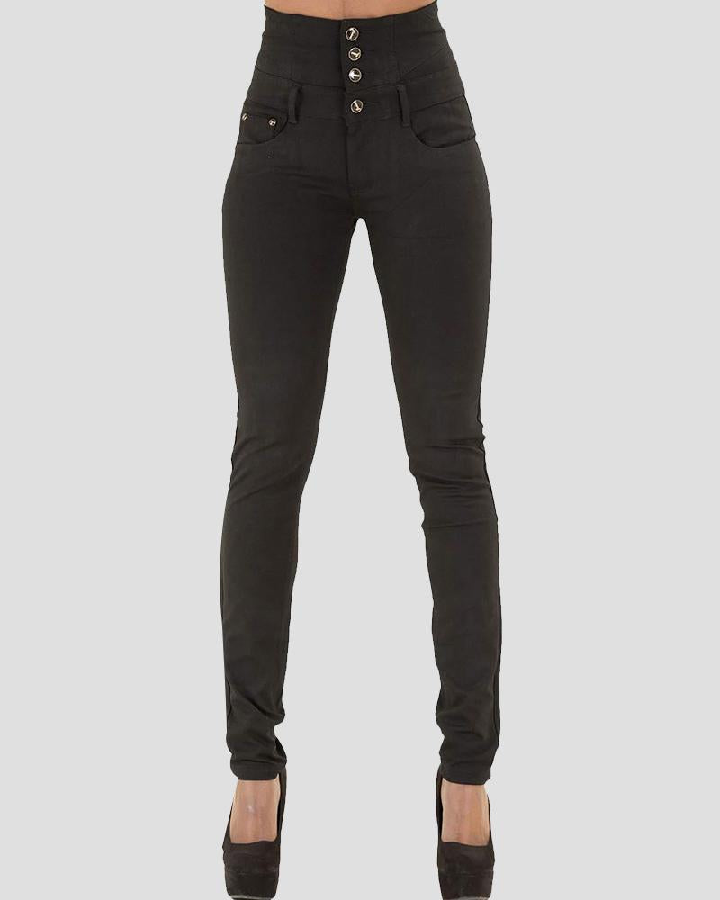 Button Front High Waist Skinny Jeans