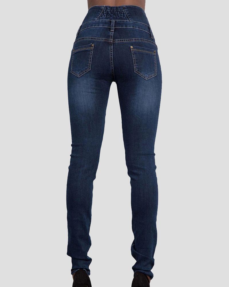 Button Front High Waist Skinny Jeans