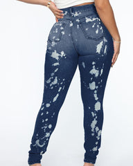 Acid Wash Mid Waist Skinny Jeans