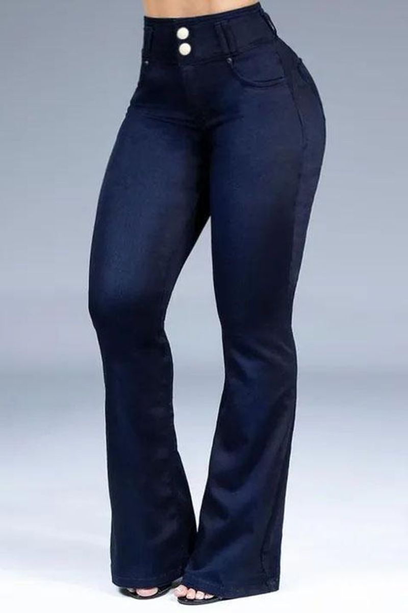 Button Front Butt Lifting Flare Jeans