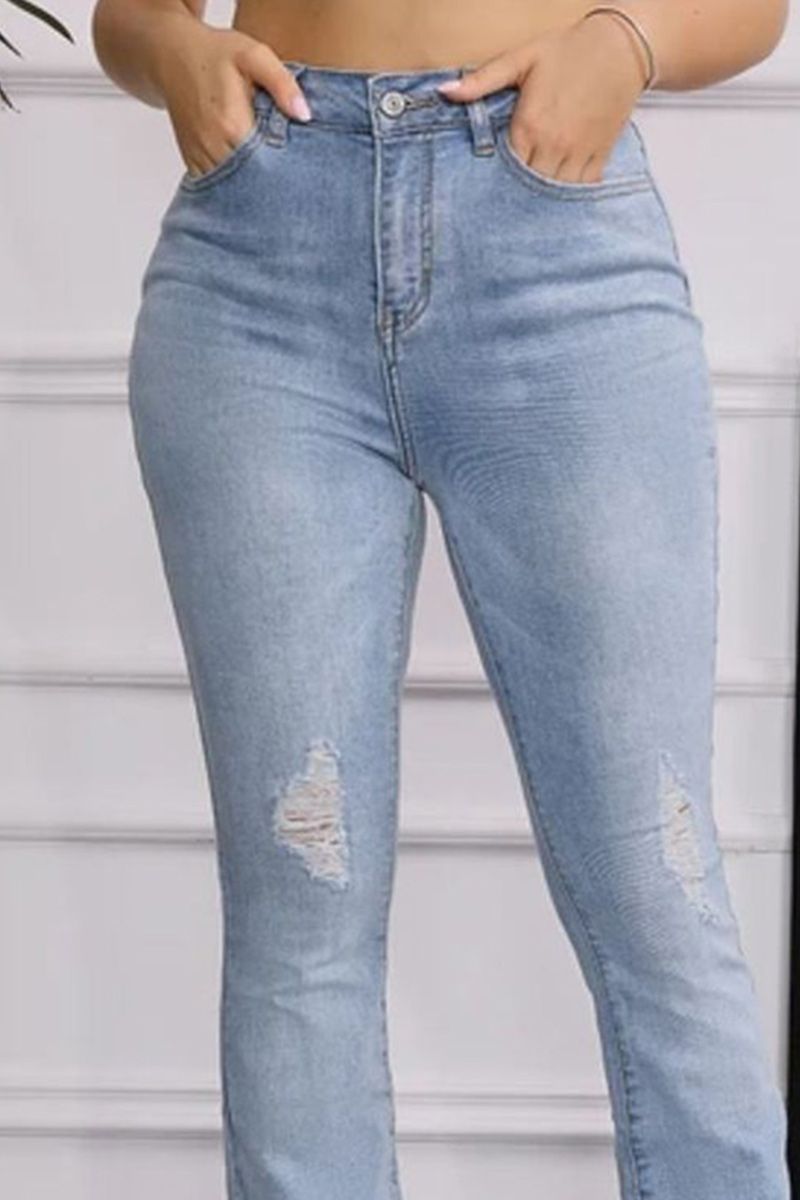 Split Hem Ripped Pocket Detail High Waist Flare Jeans