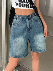 Blaue Vintage-Shorts aus verkürztem Denim mit verwaschenem Effekt