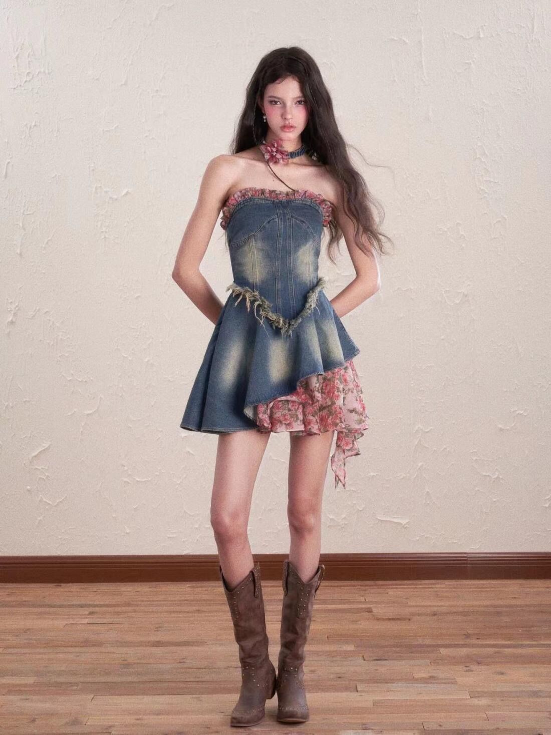 shredded denim dress SHEIN Priv Ripped Overall Denim Dress Without TeeI discovered amazing products on SHEIN.com, come check them out!