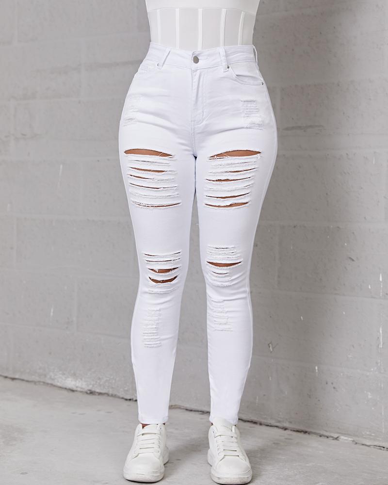 Hollow Out Distressed Skinny Jeans