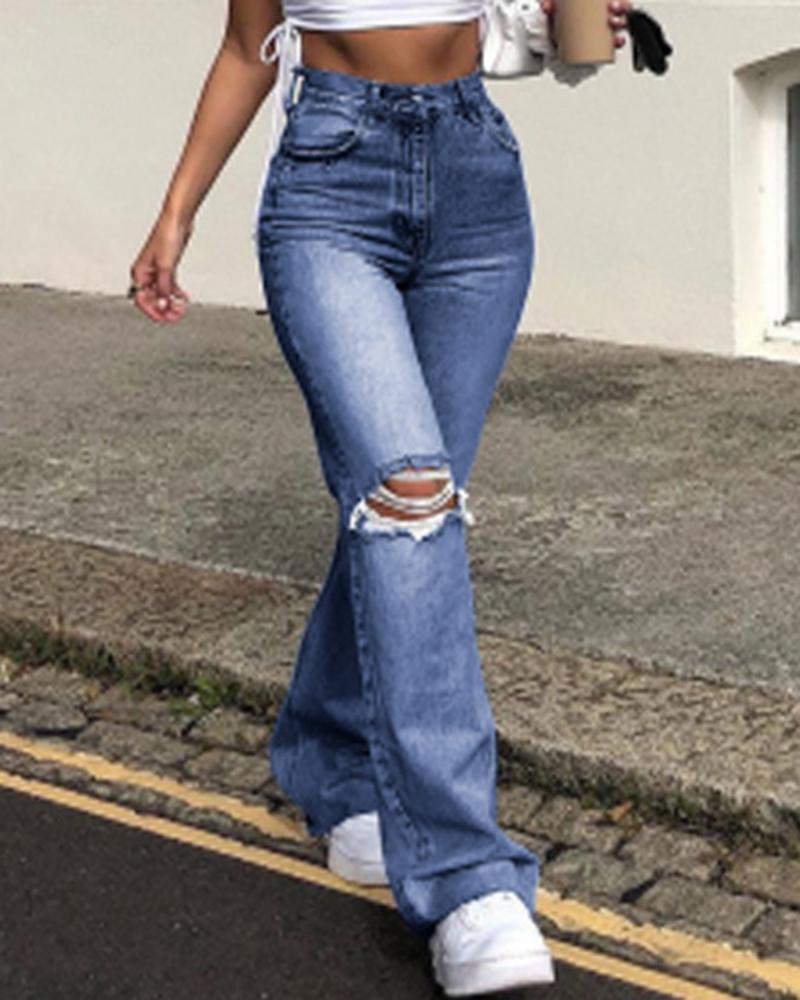 Ripped High Waist Flare Jeans