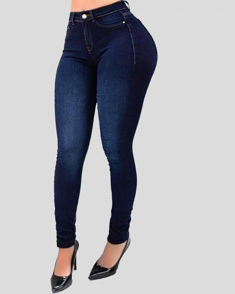 Pocket Detail High Waist Jeans