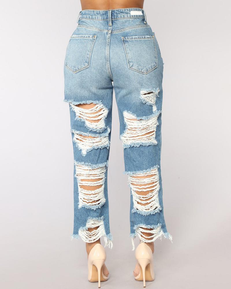 Ripped Distressed Straight Leg Crop Jeans