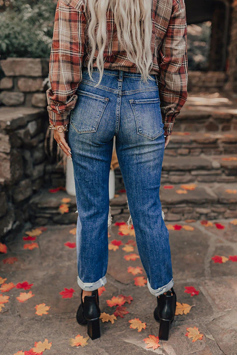 Blaue Vintage Distressed Boyfriend Jeans mit Rissen