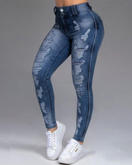 Extreme Distressed High Waist Skinny Jeans