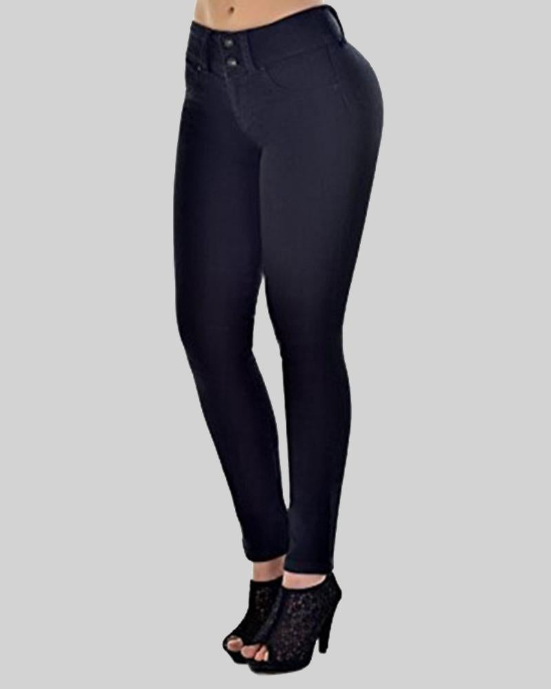 Button Front Mid Waist Skinny Jeans