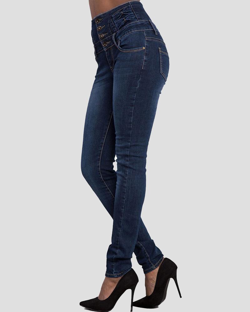 Button Front High Waist Skinny Jeans