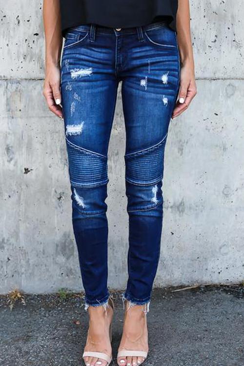 Pleated Stretch Pencil Feet Jeans