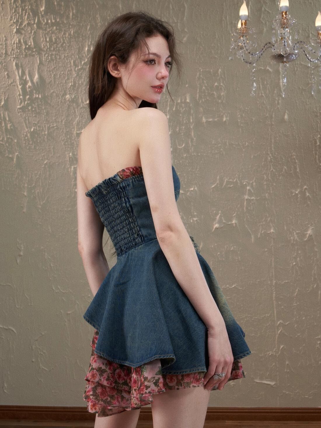mixed denim dress Entro Mixed Knit Denim Dress