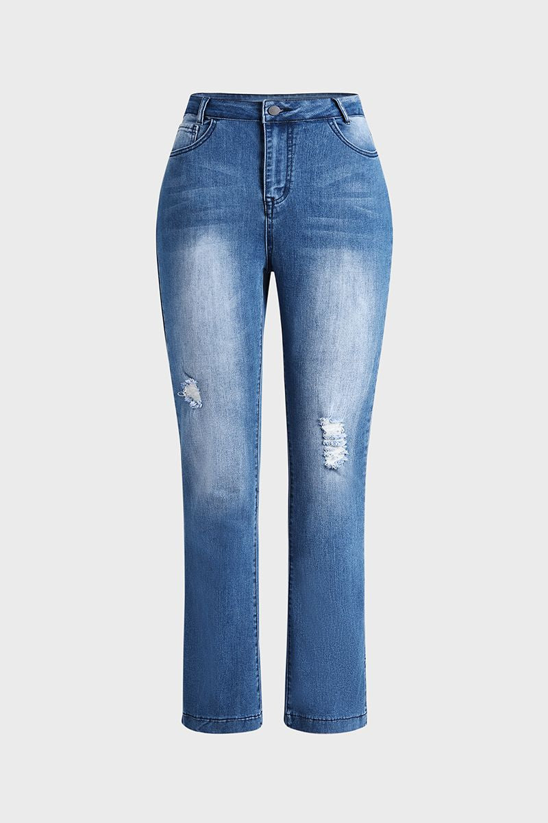 Split Hem Ripped Pocket Detail High Waist Flare Jeans