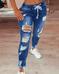 Plus Extreme Distressed Drawstring Waist Jeans