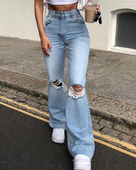 Ripped High Waist Flare Jeans