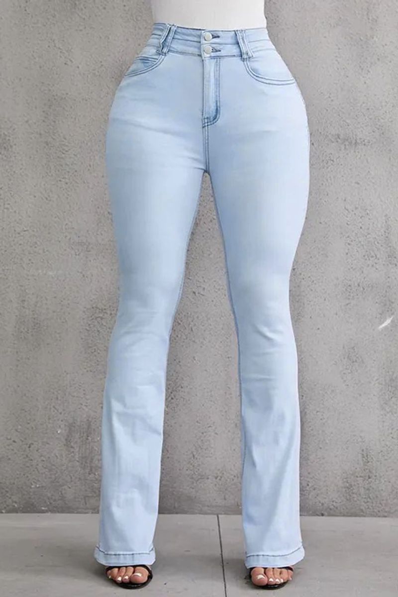 Button Front Butt Lifting Flare Jeans