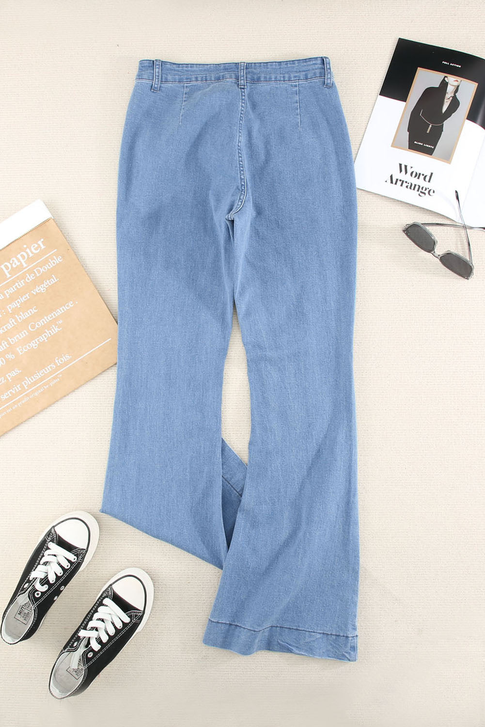 Sky Blue Vintage Casual Pocket Flared Jeans