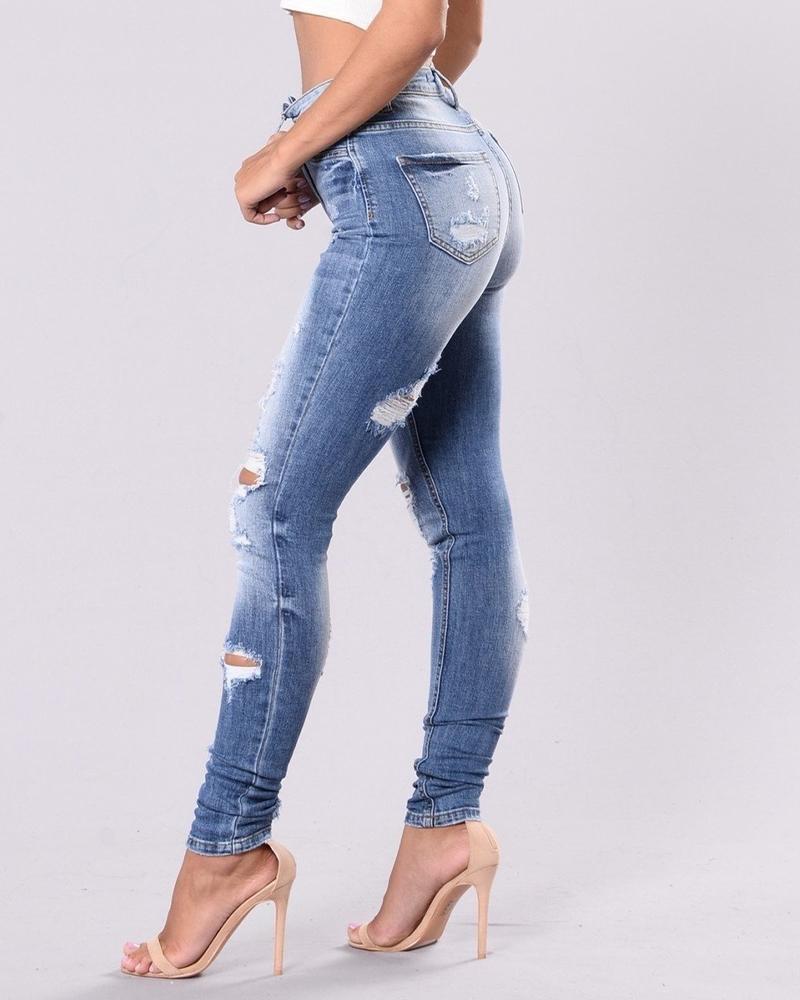 Knee Distressed Butt Lifting Skinny Jeans