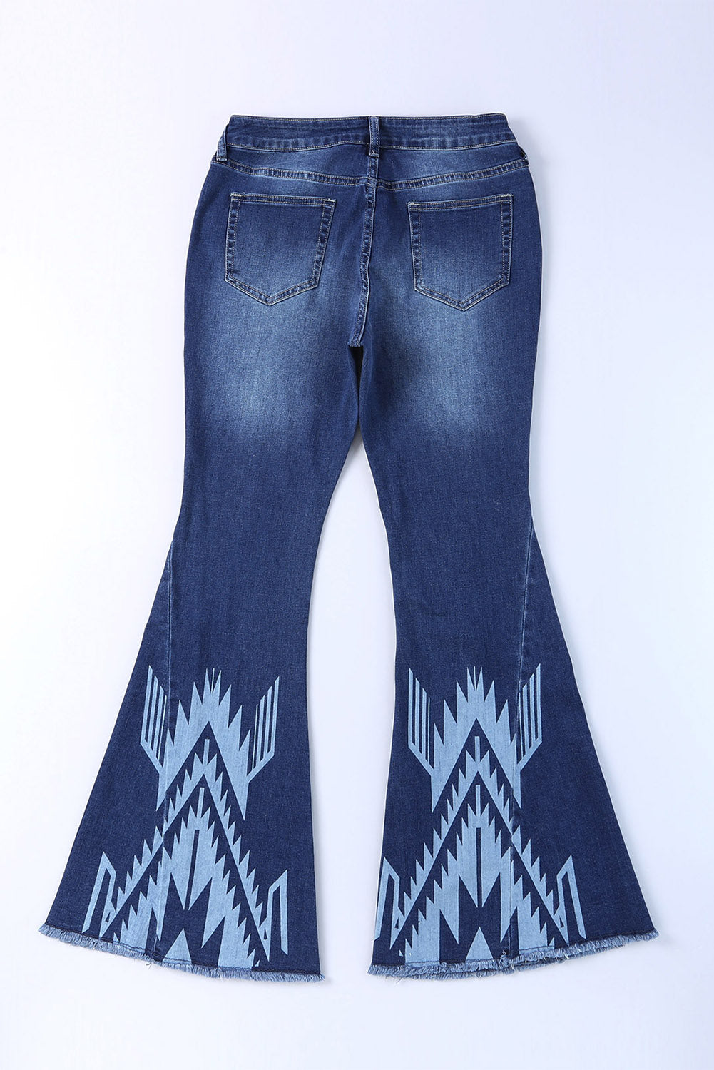 Blaue High Rise Flare Jeans mit Westernmuster