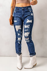 Blue Distressed High Waist Skinny Jeans