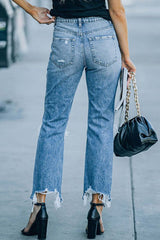 Sky Blue Ripped Knee Hole High Waist Jeans