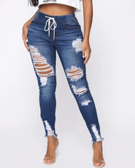 Ripped Distressed Drawstring Skinny Jeans