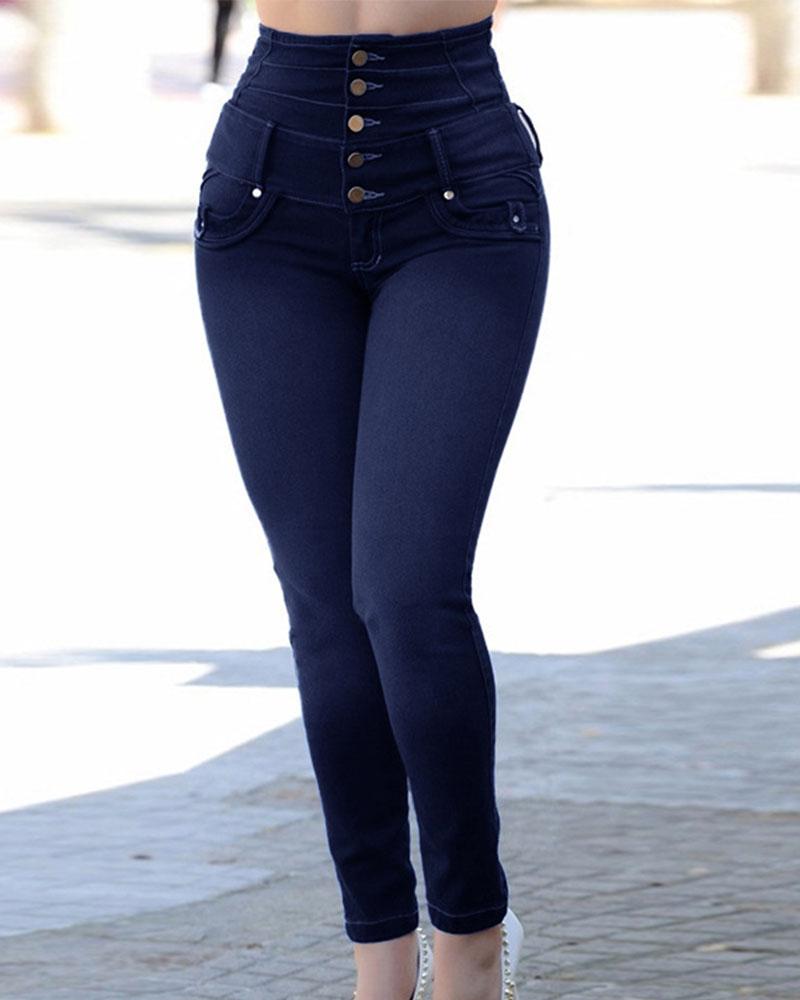 Button Front High Waist Skinny Jeans