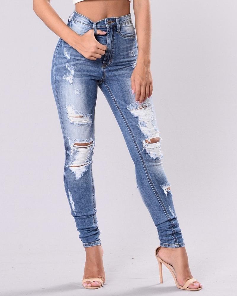 Knee Distressed Butt Lifting Skinny Jeans