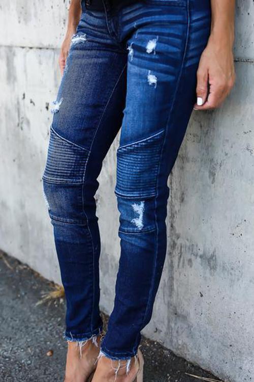 Pleated Stretch Pencil Feet Jeans