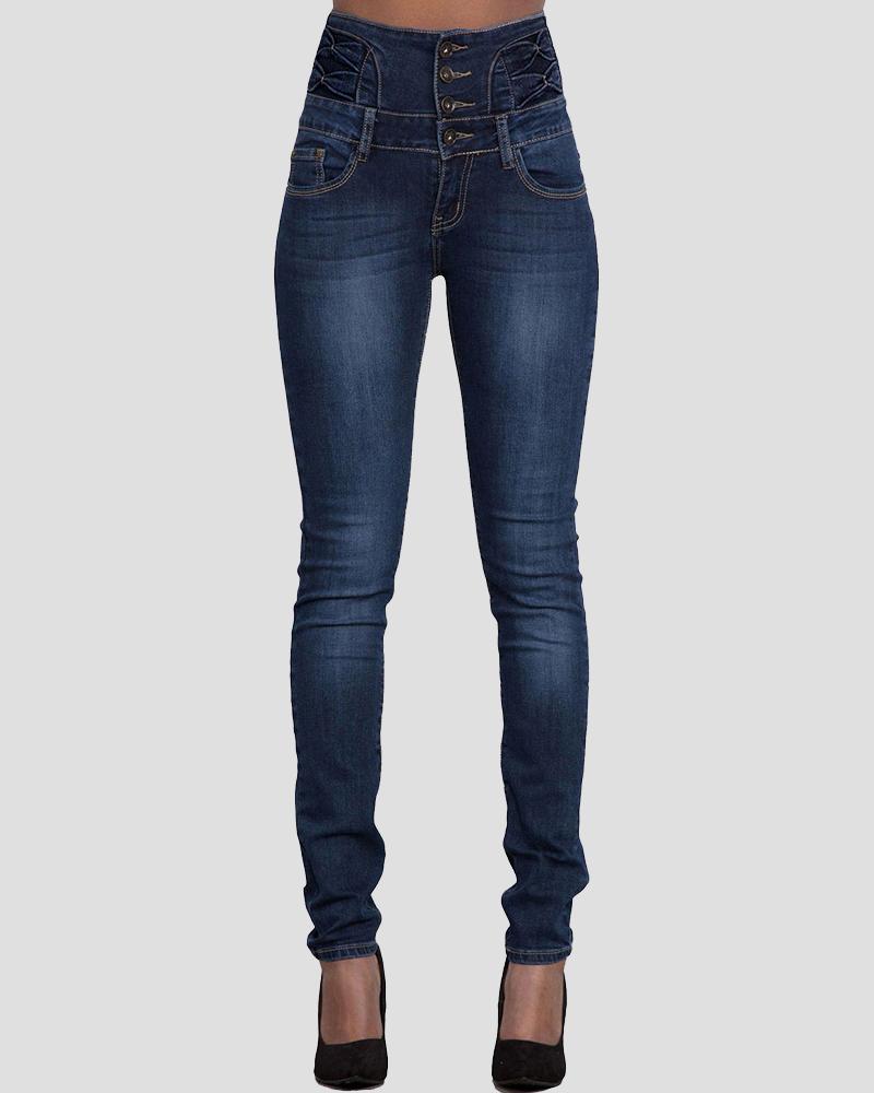 Button Front High Waist Skinny Jeans