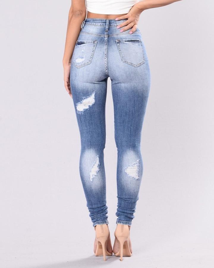 Knee Distressed Butt Lifting Skinny Jeans