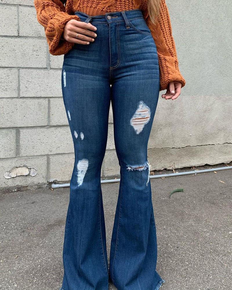 High Waist Ripped Flare Leg Jeans